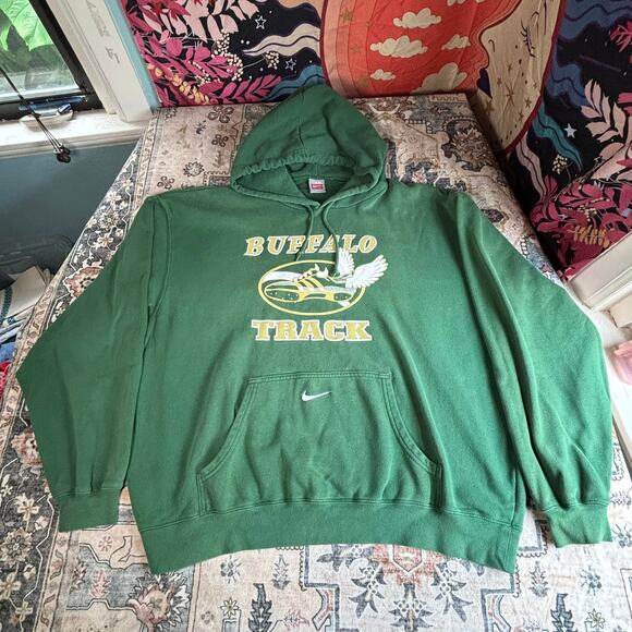 Vintage Nike Track Hoodie Embroidered Swoosh Pullover Green Sweatshirt XXL - Picture 2 of 10